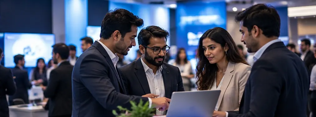 Colleagues exchanging ideas over a laptop